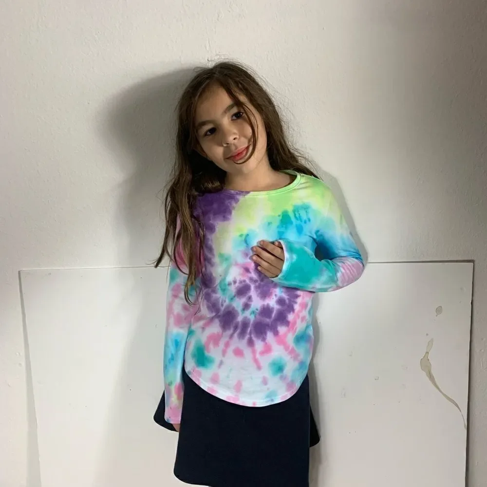 Children’s Handmade Tie Dye Spiral Hippie Boho Woodstock Long Sleeve T Size 7-8